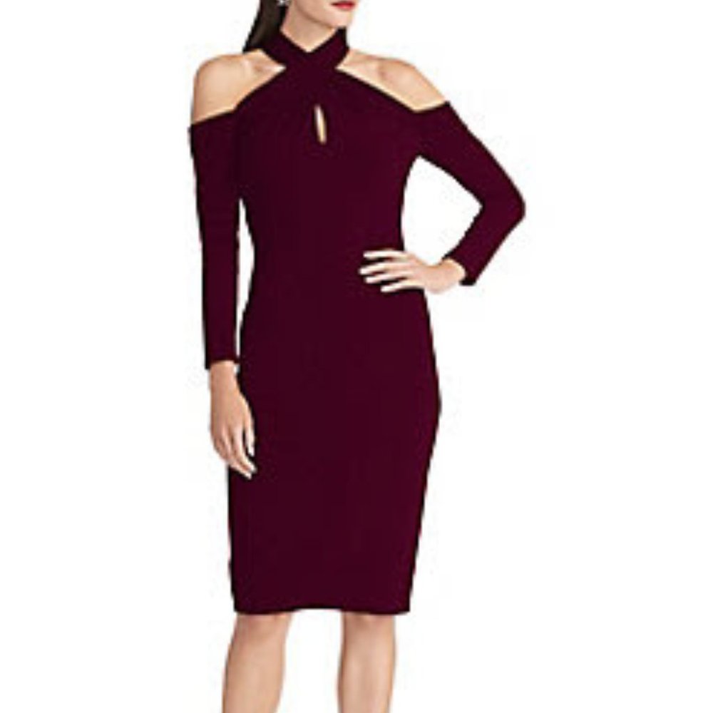 RACHEL Rachel Roy  Simone Cold-Shoulder Halter Dress Color: ROYAL PLUM Size: ME